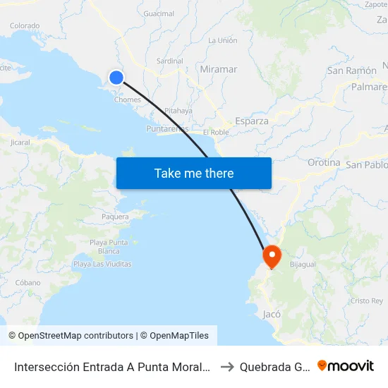 Intersección Entrada A Punta Morales, Puntarenas to Quebrada Ganado map
