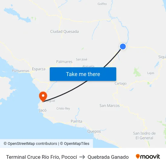 Terminal Cruce Río Frío, Pococí to Quebrada Ganado map