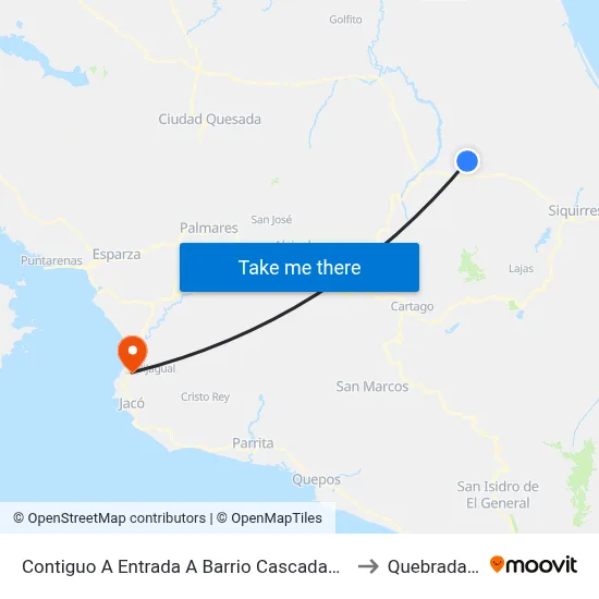 Contiguo A Entrada A Barrio Cascadas Cuatro, Guápiles Pococí to Quebrada Ganado map