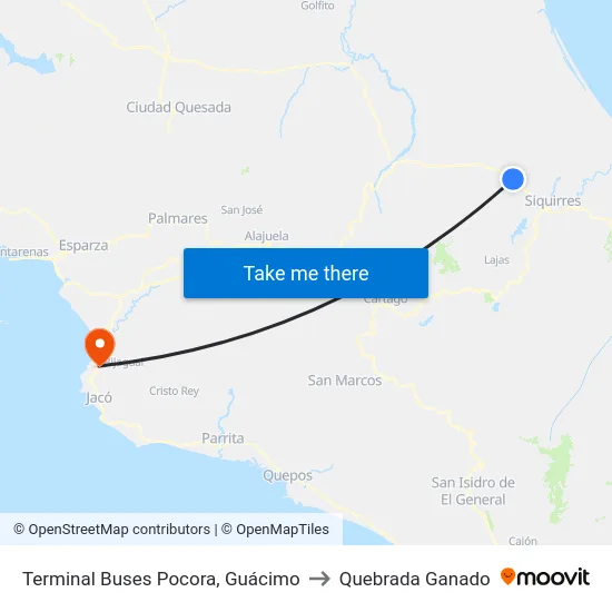 Terminal Buses Pocora, Guácimo to Quebrada Ganado map