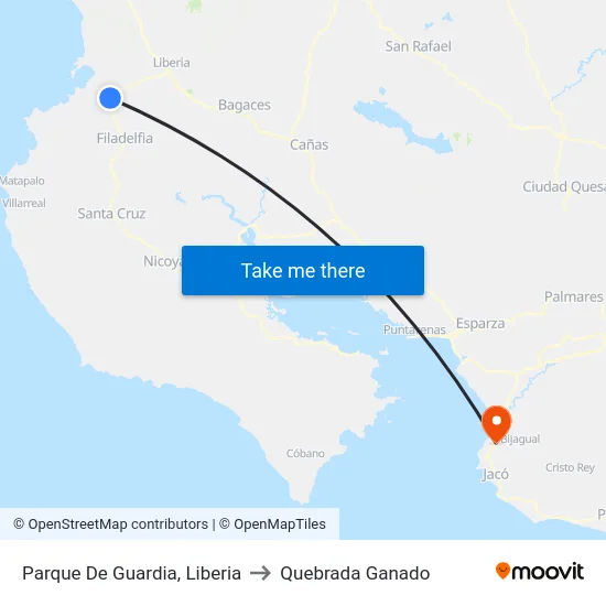 Parque De Guardia, Liberia to Quebrada Ganado map