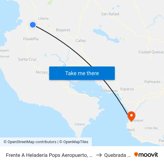 Frente A Heladería Pops Aeropuerto, Llano Grande Liberia to Quebrada Ganado map