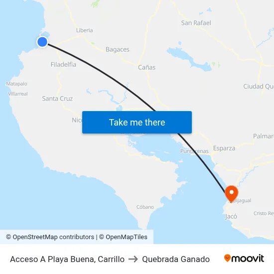 Acceso A Playa Buena, Carrillo to Quebrada Ganado map