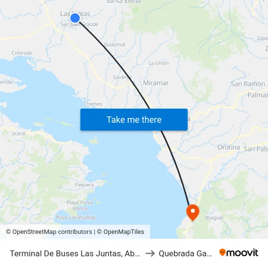 Terminal De Buses Las Juntas, Abangares to Quebrada Ganado map