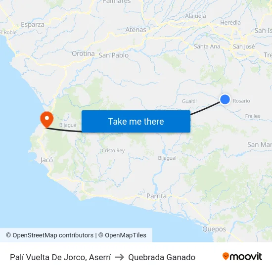 Palí Vuelta De Jorco, Aserrí to Quebrada Ganado map