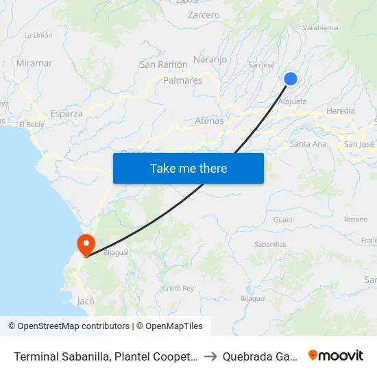 Terminal Sabanilla, Plantel Coopetransasi to Quebrada Ganado map