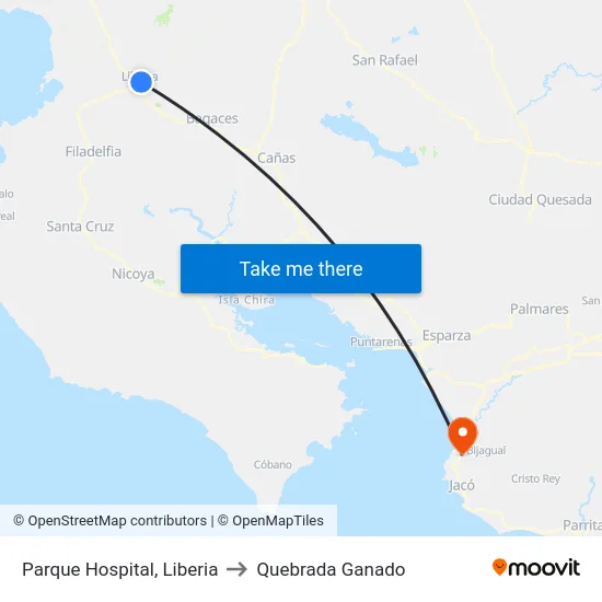 Parque Hospital, Liberia to Quebrada Ganado map