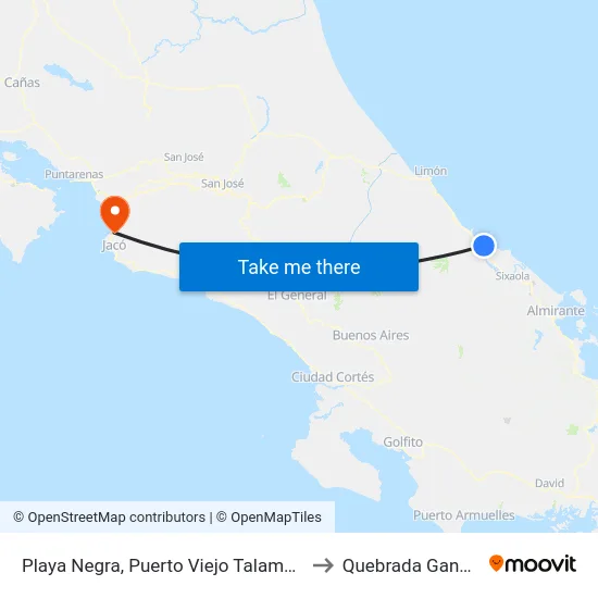 Playa Negra, Puerto Viejo Talamanca to Quebrada Ganado map