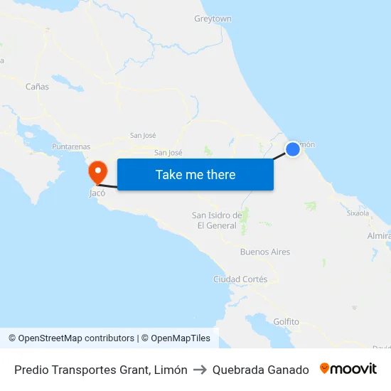 Predio Transportes Grant, Limón to Quebrada Ganado map