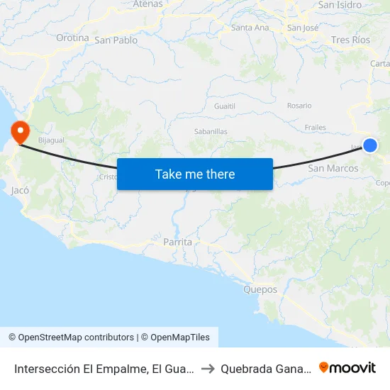 Intersección El Empalme, El Guarco to Quebrada Ganado map