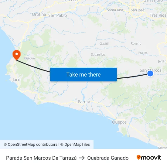 Parada San Marcos De Tarrazú to Quebrada Ganado map