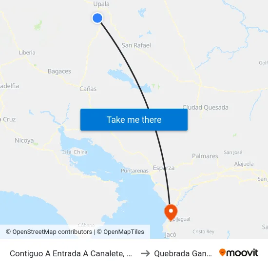 Contiguo A Entrada A Canalete, Upala to Quebrada Ganado map