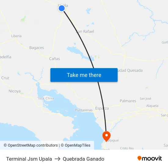 Terminal Jsm Upala to Quebrada Ganado map