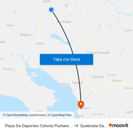 Plaza De Deportes Colonia Puntarenas, Upala to Quebrada Ganado map