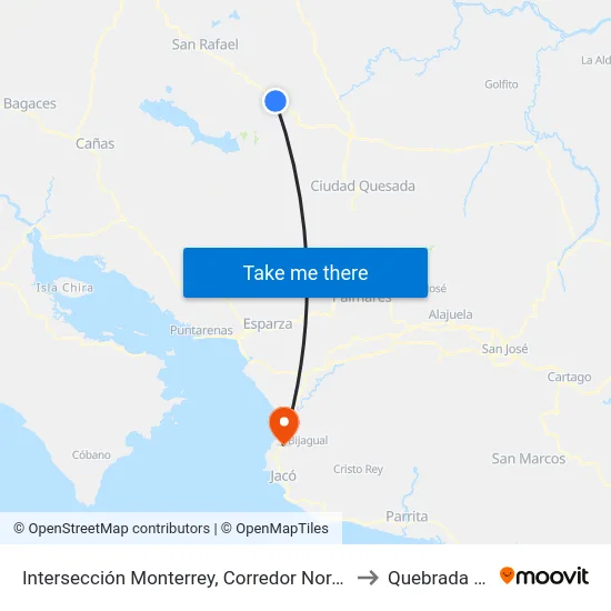 Intersección Monterrey, Corredor Noratlántico San Carlos to Quebrada Ganado map