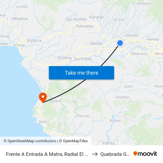 Frente A Entrada A Matra, Radial El Coyol Alajuela to Quebrada Ganado map