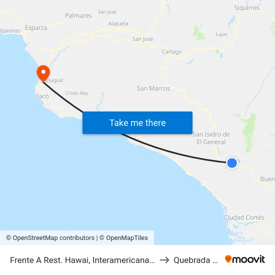 Frente A Rest. Hawai, Interamericana Sur Pérez Zeledón to Quebrada Ganado map