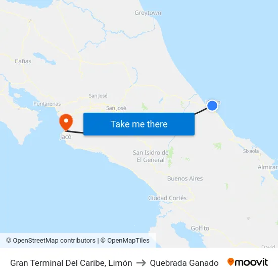 Gran Terminal Del Caribe, Limón to Quebrada Ganado map