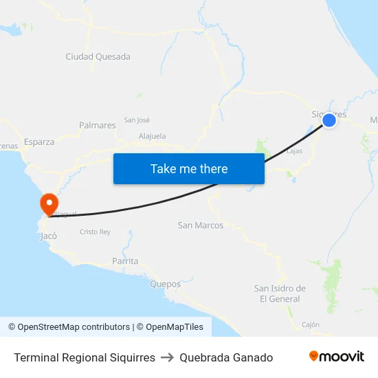 Terminal Regional Siquirres to Quebrada Ganado map