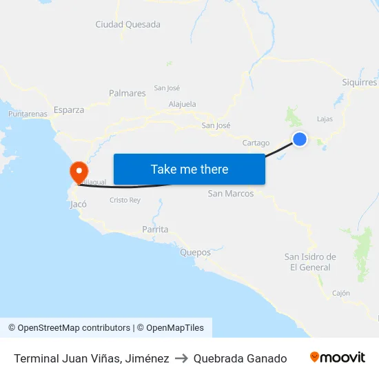 Terminal Juan Viñas, Jiménez to Quebrada Ganado map