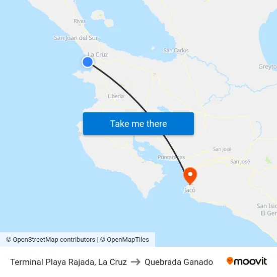 Terminal Playa Rajada, La Cruz to Quebrada Ganado map