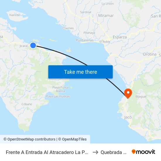 Frente A Entrada Al Atracadero La Penca, Puntarenas to Quebrada Ganado map