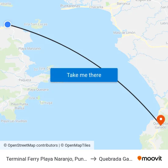 Terminal Ferry Playa Naranjo, Puntarenas to Quebrada Ganado map