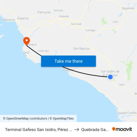 Terminal Gafeso San Isidro, Pérez Zeledón to Quebrada Ganado map