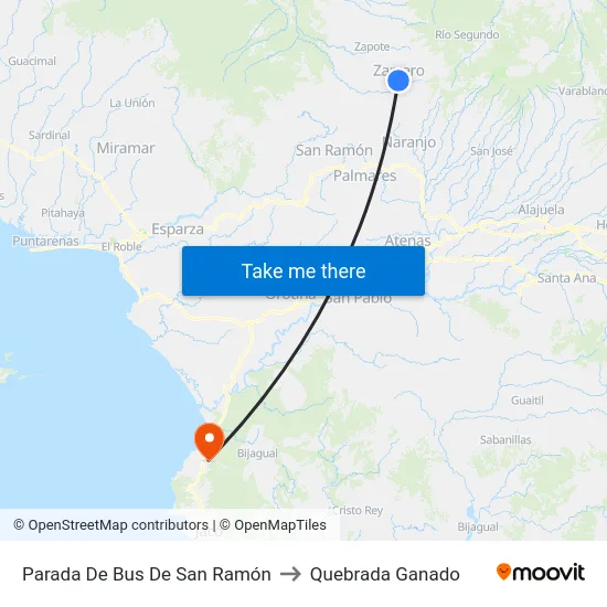 Parada De Bus De San Ramón to Quebrada Ganado map