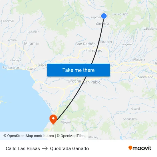 Calle Las Brisas to Quebrada Ganado map