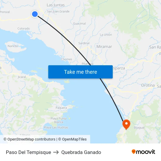 Paso Del Tempisque to Quebrada Ganado map
