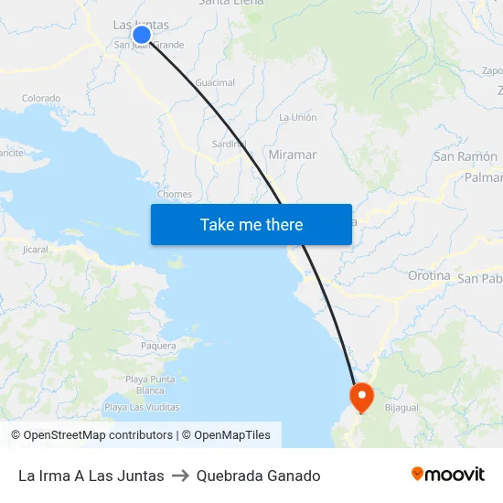 La Irma A Las Juntas to Quebrada Ganado map