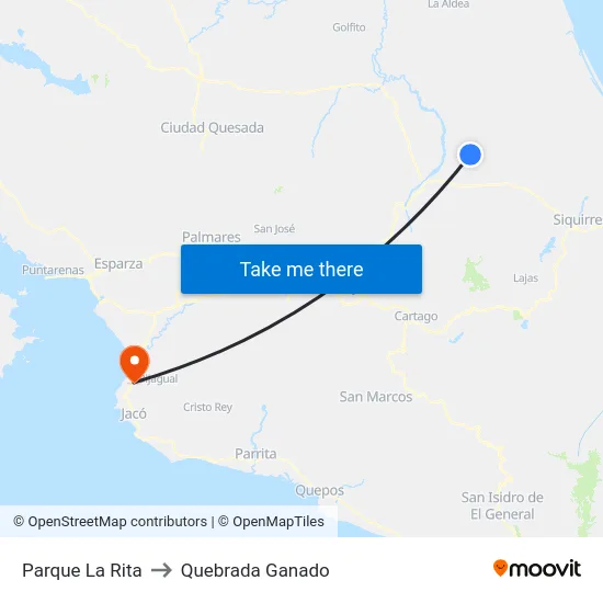 Parque La Rita to Quebrada Ganado map