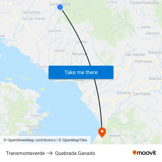 Transmonteverde to Quebrada Ganado map