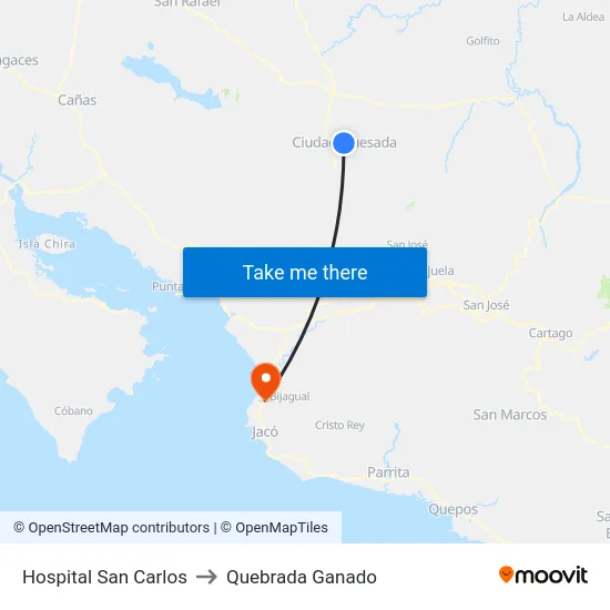 Hospital San Carlos to Quebrada Ganado map