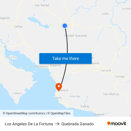 Los Angeles De La Fortuna to Quebrada Ganado map