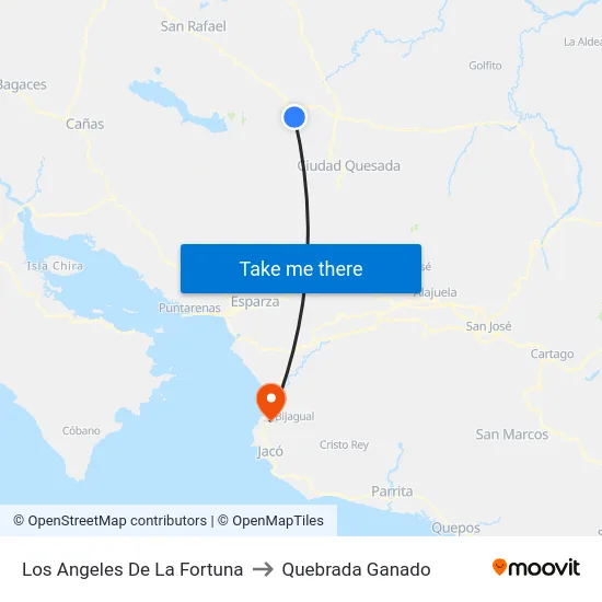 Los Angeles De La Fortuna to Quebrada Ganado map