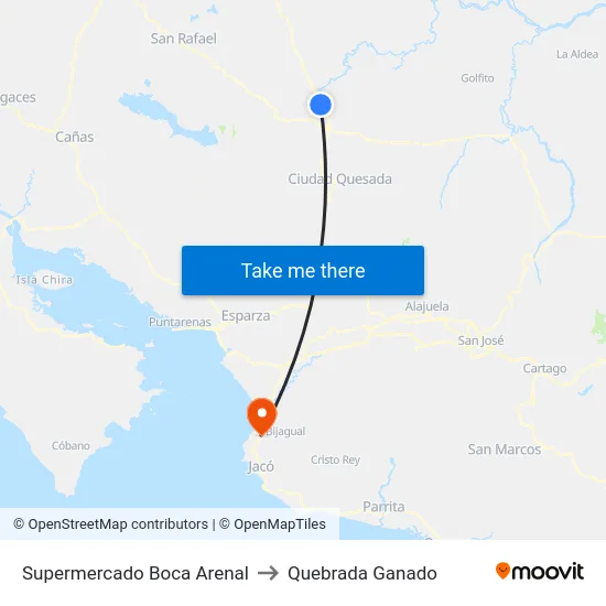 Supermercado Boca Arenal to Quebrada Ganado map
