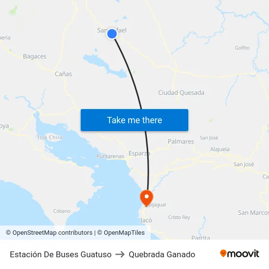 Estación De Buses Guatuso to Quebrada Ganado map
