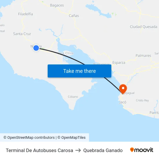 Terminal De Autobuses Carosa to Quebrada Ganado map