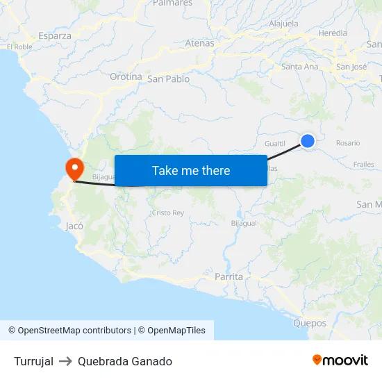 Turrujal to Quebrada Ganado map