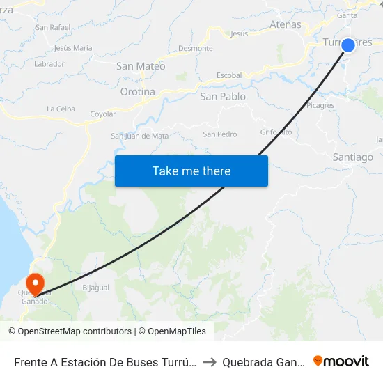 Frente A Estación De Buses Turrúcares to Quebrada Ganado map
