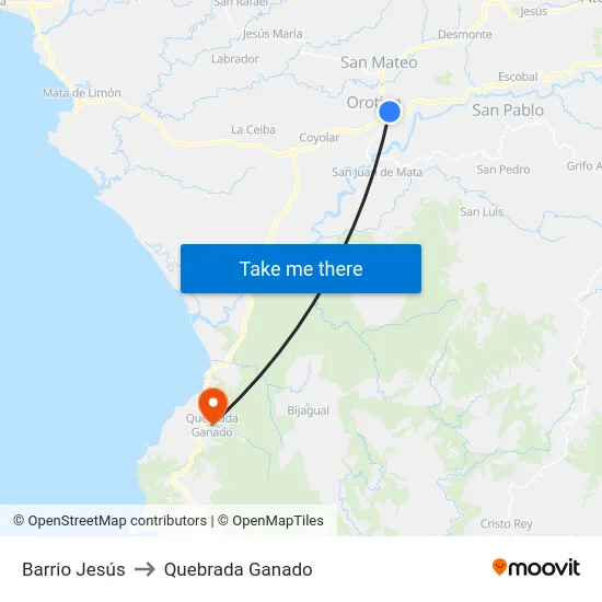 Barrio Jesús to Quebrada Ganado map