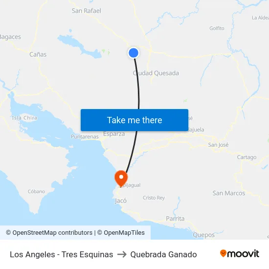 Los Angeles - Tres Esquinas to Quebrada Ganado map