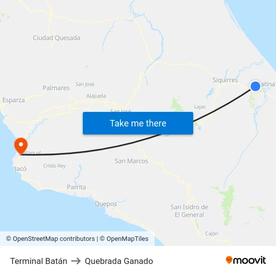 Terminal Batán to Quebrada Ganado map