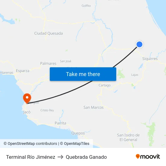 Terminal Río Jiménez to Quebrada Ganado map