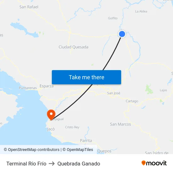 Terminal Río Frío to Quebrada Ganado map