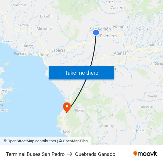 Terminal Buses San Pedro to Quebrada Ganado map