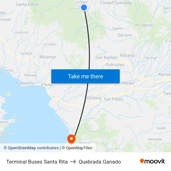 Terminal Buses Santa Rita to Quebrada Ganado map