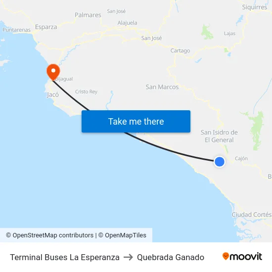 Terminal Buses La Esperanza to Quebrada Ganado map